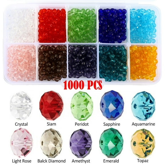 Willstar 1000pcs 4mm Crystal Glass Beads Finding Spacer Beads Shape Assorted Colors with Box