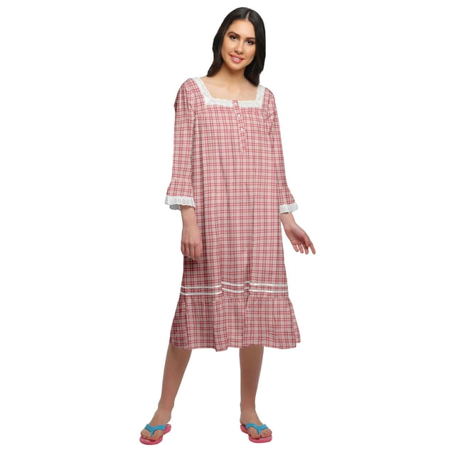 Moomaya Printed Lace Neckline Nursing Sleepwear Cotton Button Placket Nightdress