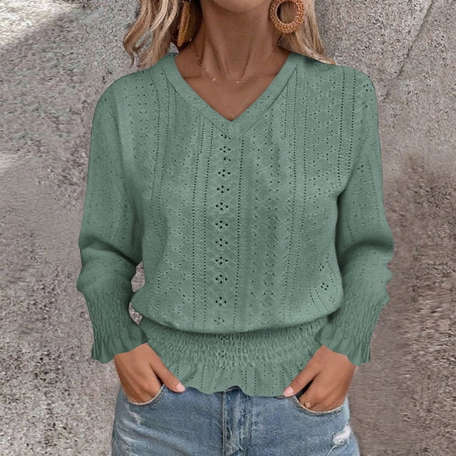 Ailaofu Womens Tops V Dressy Casual Neck Long Sleeve Shirts Buttons Business Casual Tops