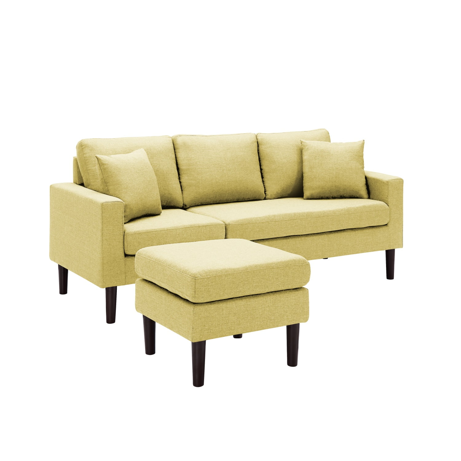 Kadyn 72" Sectional Sofa, L-Shaped Sofa with 2 Pillows, Fabric 3-Seat Sofa for Living Room, Yellow