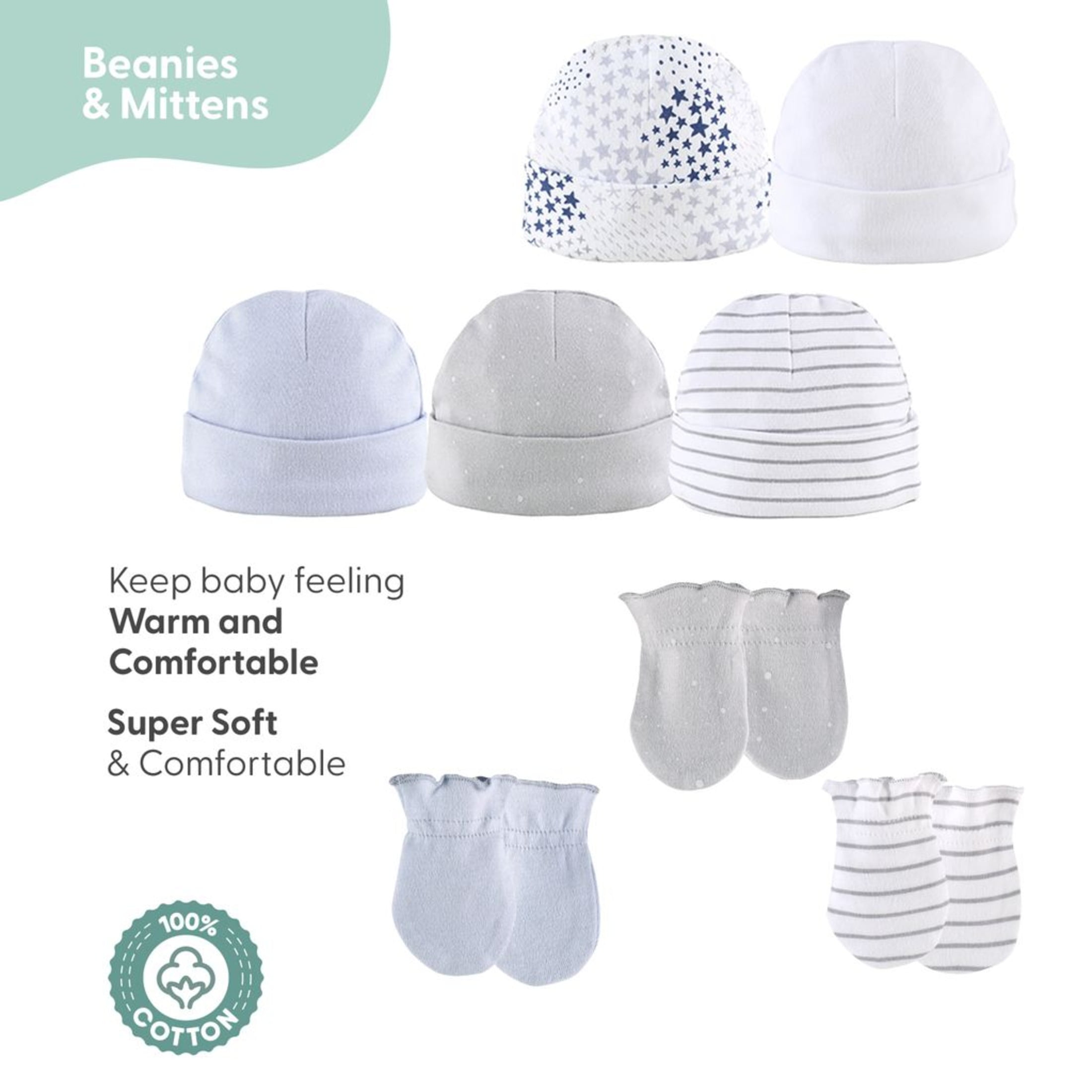 The Peanutshell Newborn Baby Layette Gift Set for Baby Boys or Girls, Shower Gift Essentials, Blue, Grey Celestial