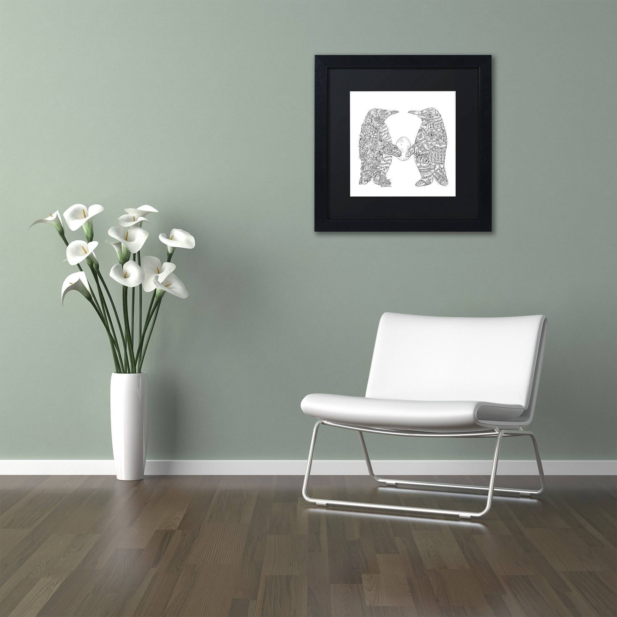 Trademark Fine Art "Penguin Lovers" Canvas Art by Filippo Cardu, Black Matte, Black Frame