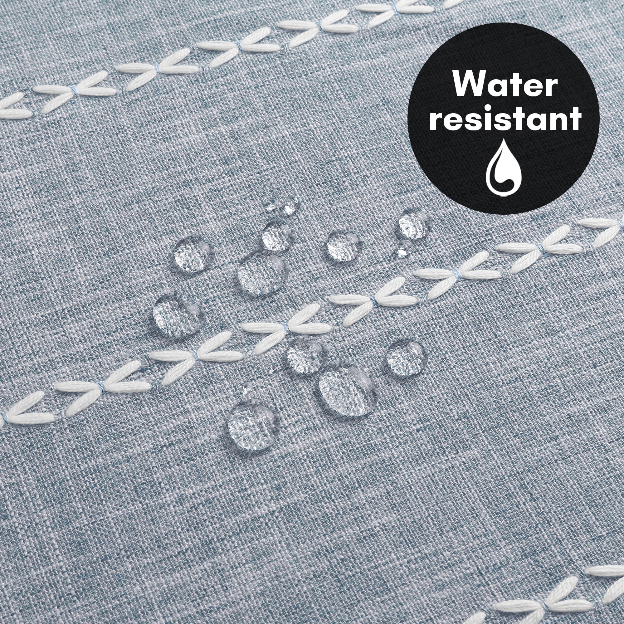 Americanflat 71x71 Woven Linen Blue Shower Curtain with Tassel Accents - Includes 12 Grommets and Hooks - 100% Polyester