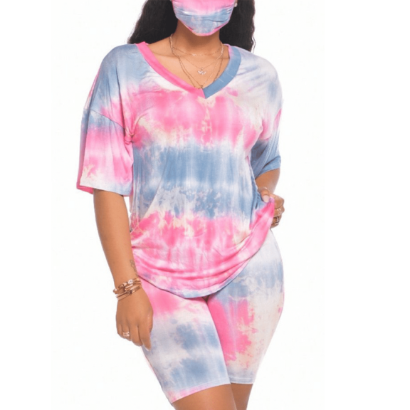 Akmipoem 2 Piece Outfits for Women Plus Workout Sets Summer Tie Dye Biker Short Sets