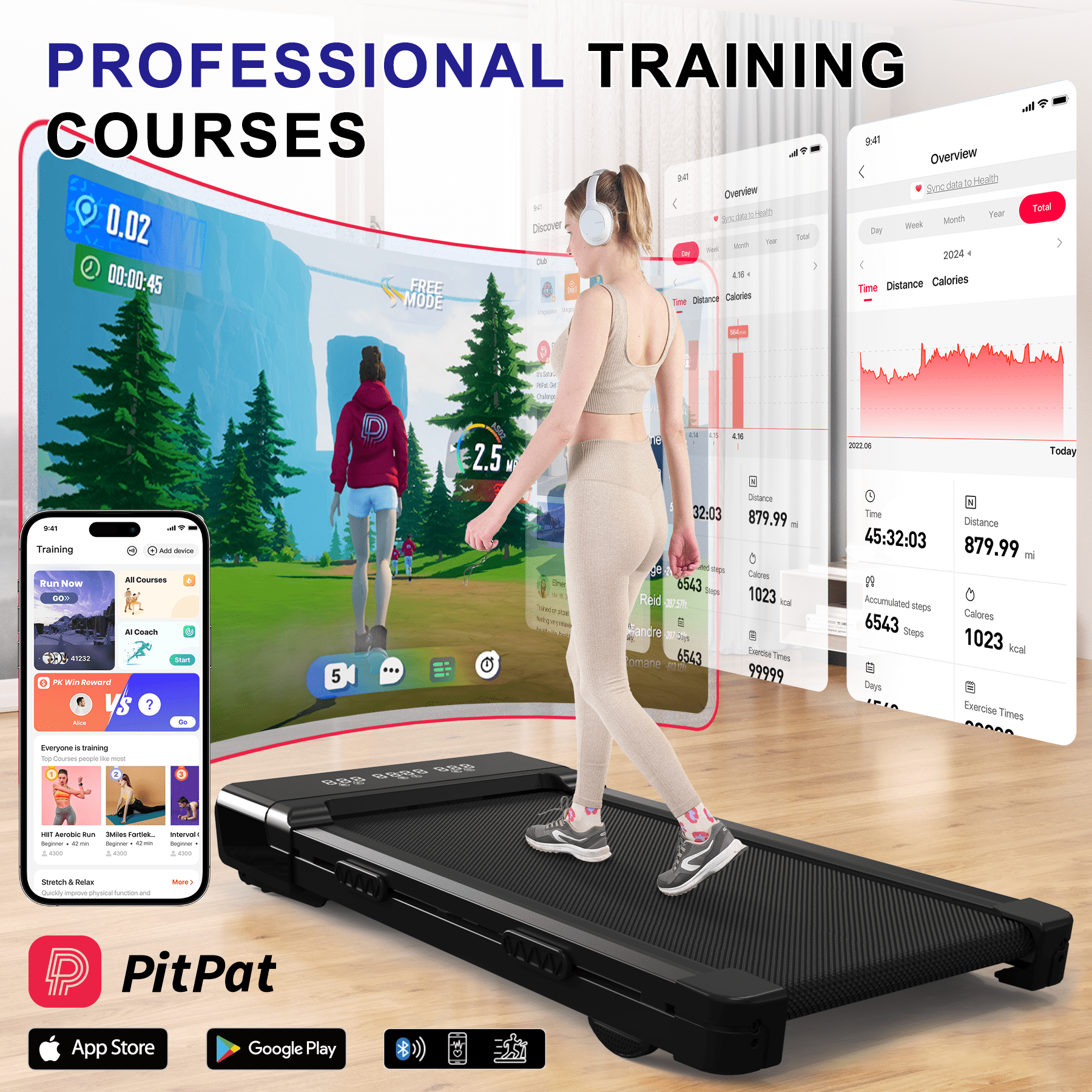 Walking Pad with Auto Incline for Home Office, Under Desk Treadmill with Double Shock Absorption, Walking Treadmill Pad with Smart APP & Remote Control, 300lbs Weight Capacity