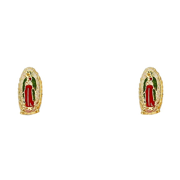 14k Yellow Gold Our Lady of Guadalupe Stud Religious Burst Catholic Earrings Jewelry Female Unisex