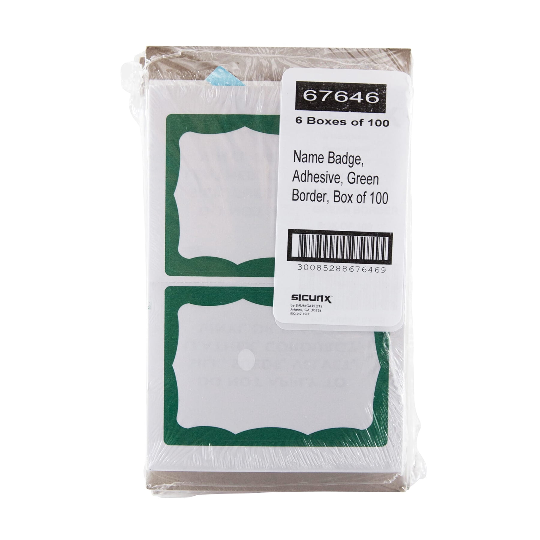 SICURIX Adhesive Badges, Green Border, 100 Per Pack, 6 Packs