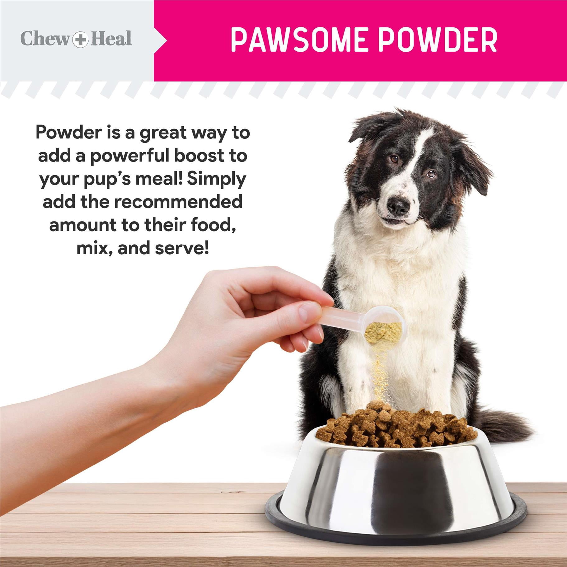 Chew + Heal Omega Powder for Dogs, 14 oz - with Omega 3, 6, and 9 Fatty Acids, Biotin, and Vitamin C