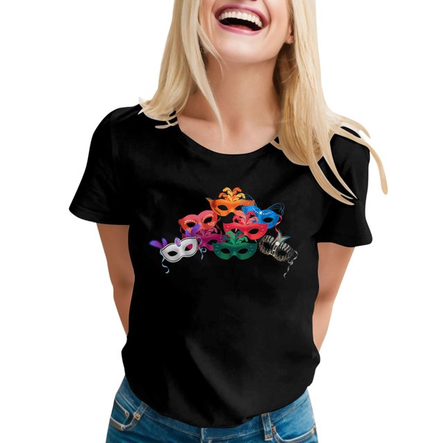 PMUYBHF T-Shirt à Manches Courtes Imprimé pour Femmes Printemps Été Vacances Col Rond 1424 TG
