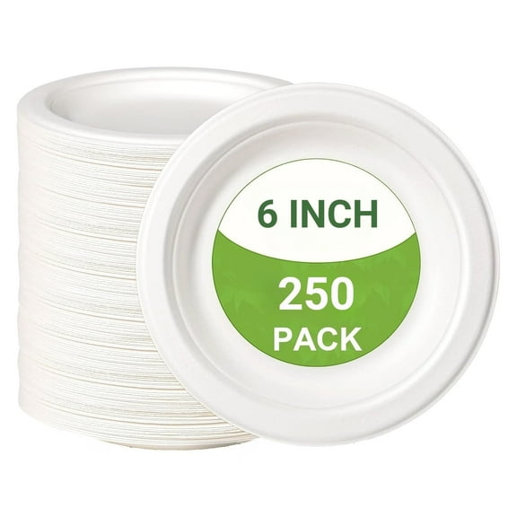 Small Paper Plates 6 inch, 250 Pack Compostable Disposable Plates for Dessert, Cake,Paper Appetizer Plate