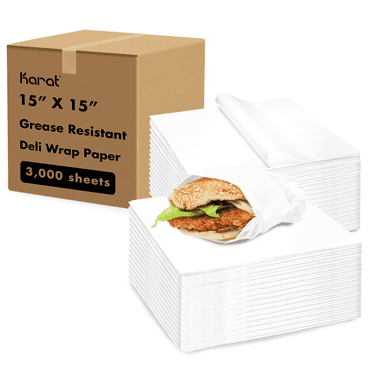Karat [3,000 ct] 15"x15" Deli Paper Sheets | White Grease-Resistant Wrapping Paper | Great for Larger Sandwiches, Burger Baskets, and Catering Trays