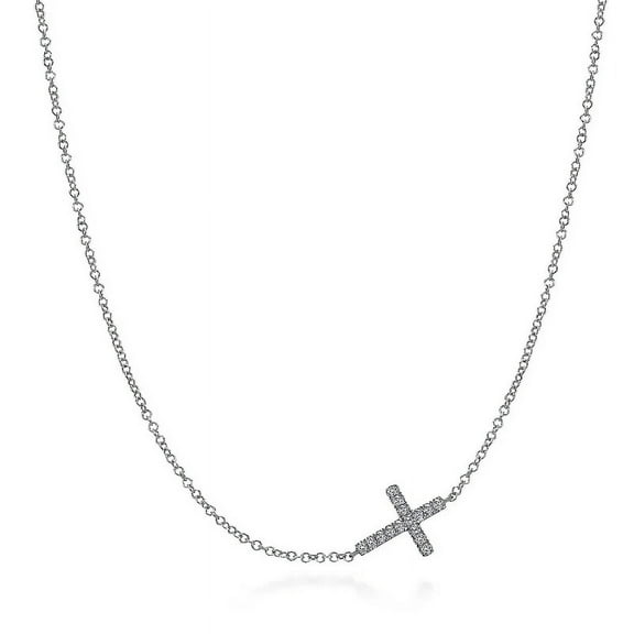 0.50 Ct Excellent Cut Natural Diamond Offset Cross Pendant Necklace for her 14K White Gold With 18 inches chain