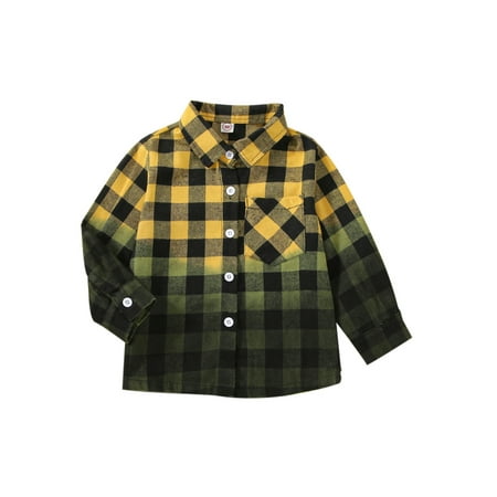 

wybzd Kids Boys Autumn Winter Shirt Coat Plaid Print Long Sleeve Lapel Button Closure Gradient Jacket Outwear 18 Months-6 Years