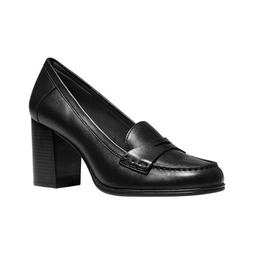 high heel penny loafer black