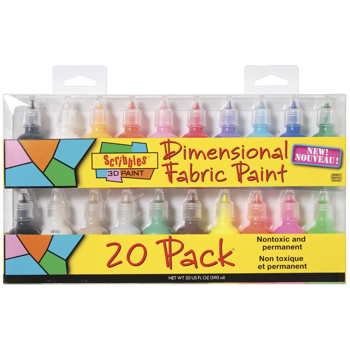 Scribbles 3D Fabric Paint - Assorted Colors - 1 oz Bottles - 20 pieces 