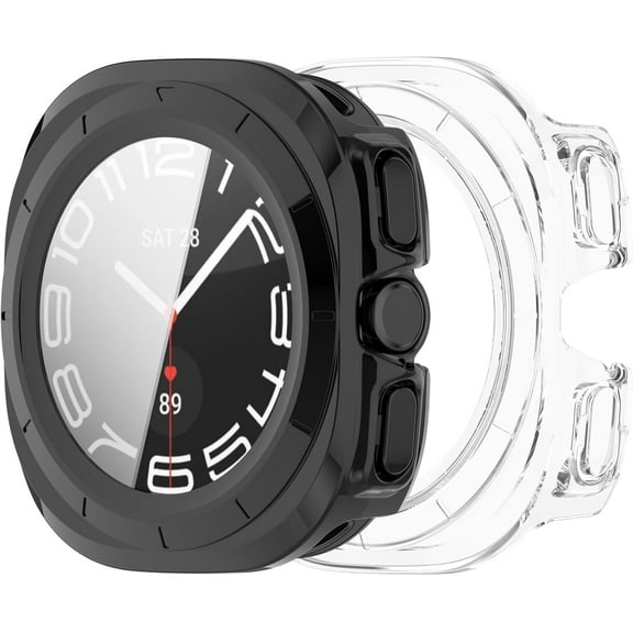KOMI Intended for Samsung Galaxy Watch 7 Ultra 47MM Case Built-in Screen Protector Hard PC Rugged Bumper Resistant Protective Face Cover for Galaxy Watch 7 Ultra 47MM (Black&Clear)