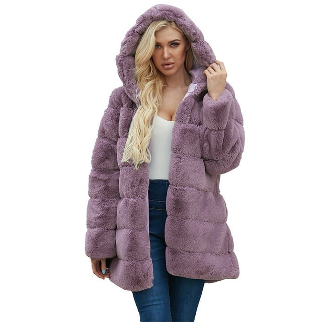 CEHVOM Womens Ladies Solid Warm Faux Coat Jacket Winter Turn Down Collar Outerwear