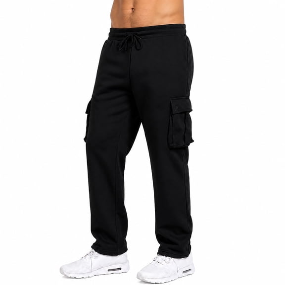 Men's Modern Fit Fleece Lined Jogger Sweatpants With Velcro Cargo Pockets (S-5XL)