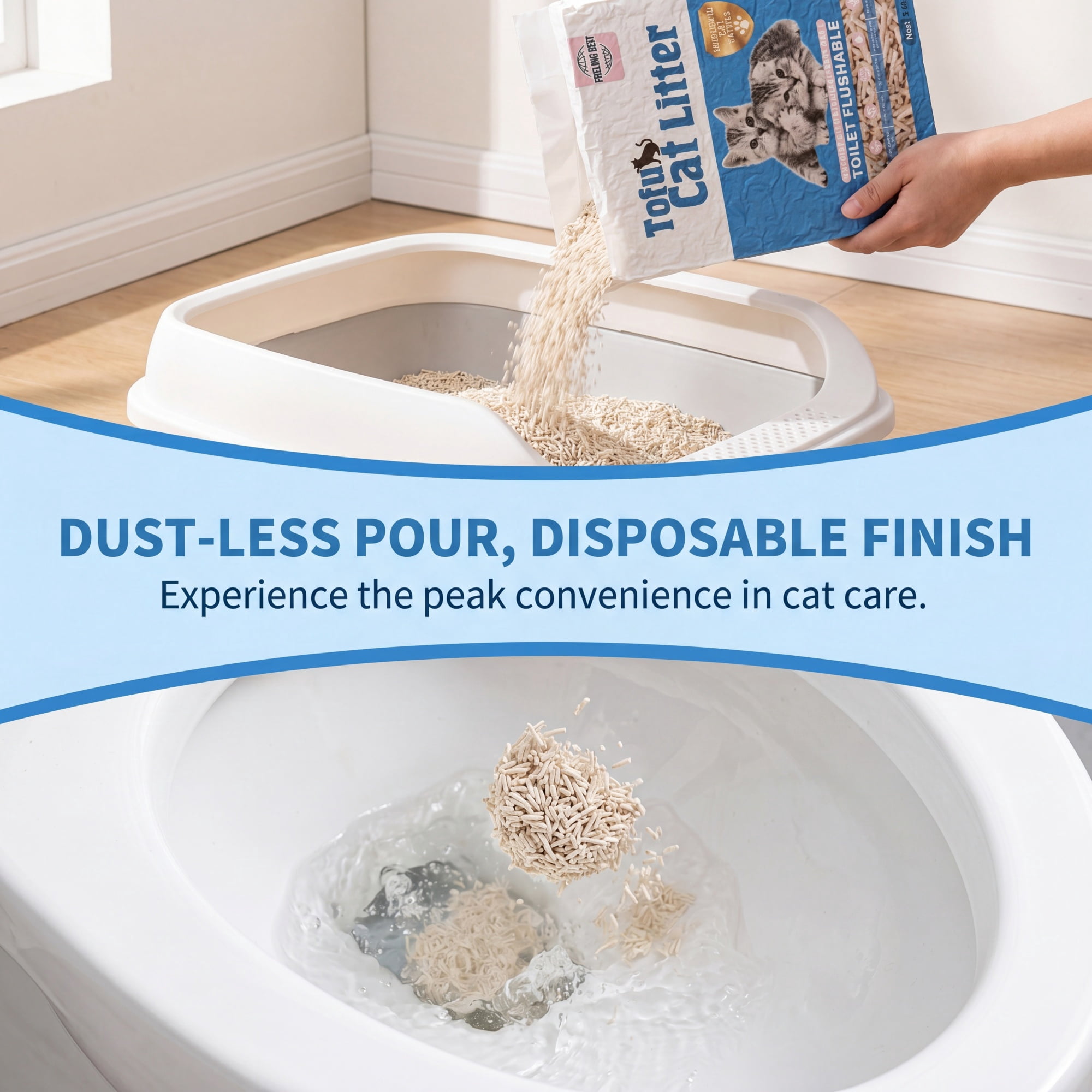 FEELING BEST Tofu Cat Litter 22.4 lb (4 x 5.6 lb), Unscented Clumping, Flushable, Low Dust, Ultra Absorbent for Multi-Cat