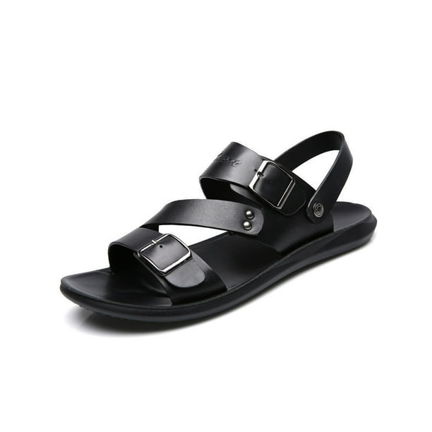 Woobling Men's Flat Sandals Beach Casual Shoes Slip On Slide Sandal  Comfortable Hiking Lightweight Summer Black 8.5 