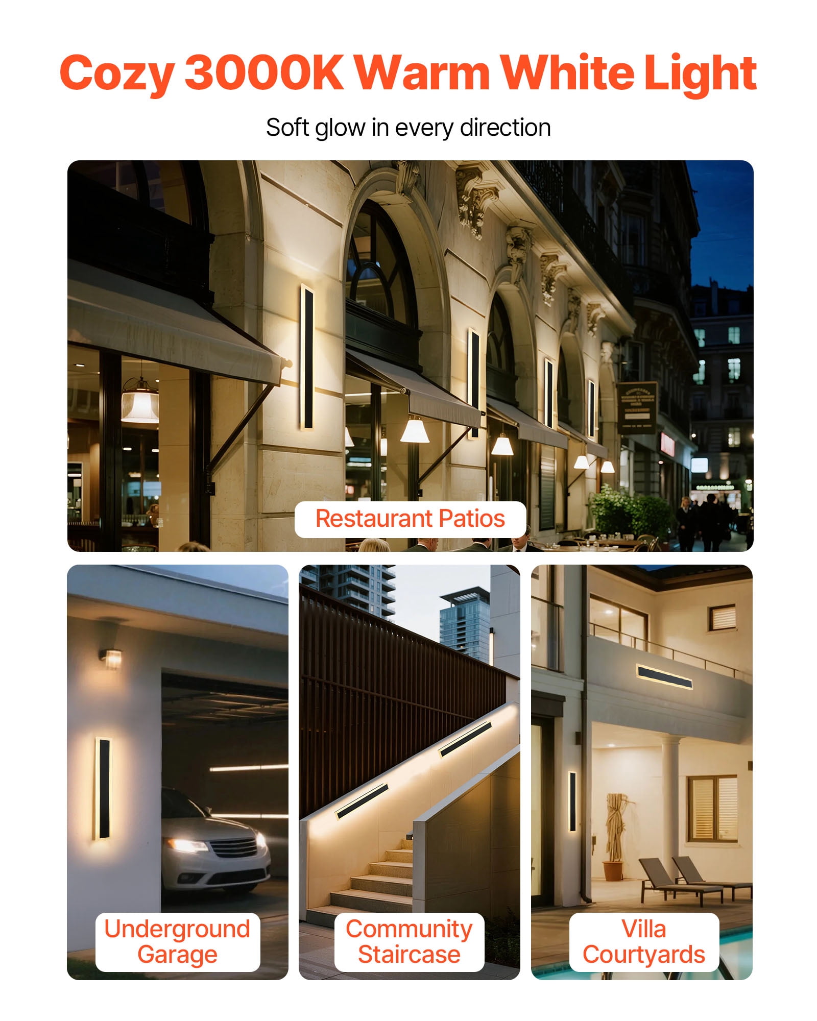 VEVOR Outdoor Wall Light, 23.6 Inch, Long Strip Modern Exterior Wall Sconce Light Fixtures, 3000K Warm White, IP65 Waterproof, Anti-Rust Outside Patio Wall Mount Lighting, for House, Porch, Garage