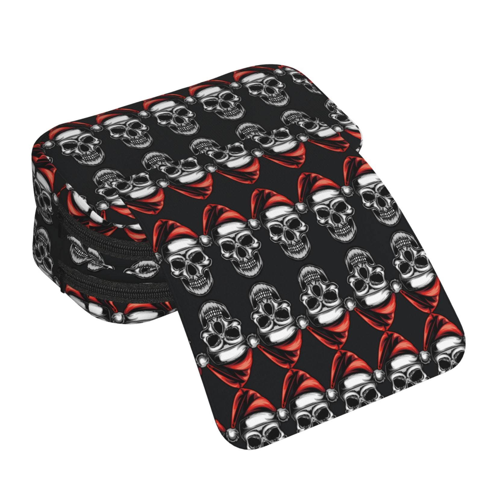 Rateoe Skull santa hat Pattern Double Clamshell Pen Case, Storage Organizer with Two Zipper Compartments– Holds Up to 50 Pencils & Pens