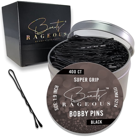 Horquillas Super Grip - Negro (aprox. 400 unidades) - Horquillas para mujer de 1,9 pulgadas - Fácil de asegurar todo tipo de cabello - Práctica lata reutilizable