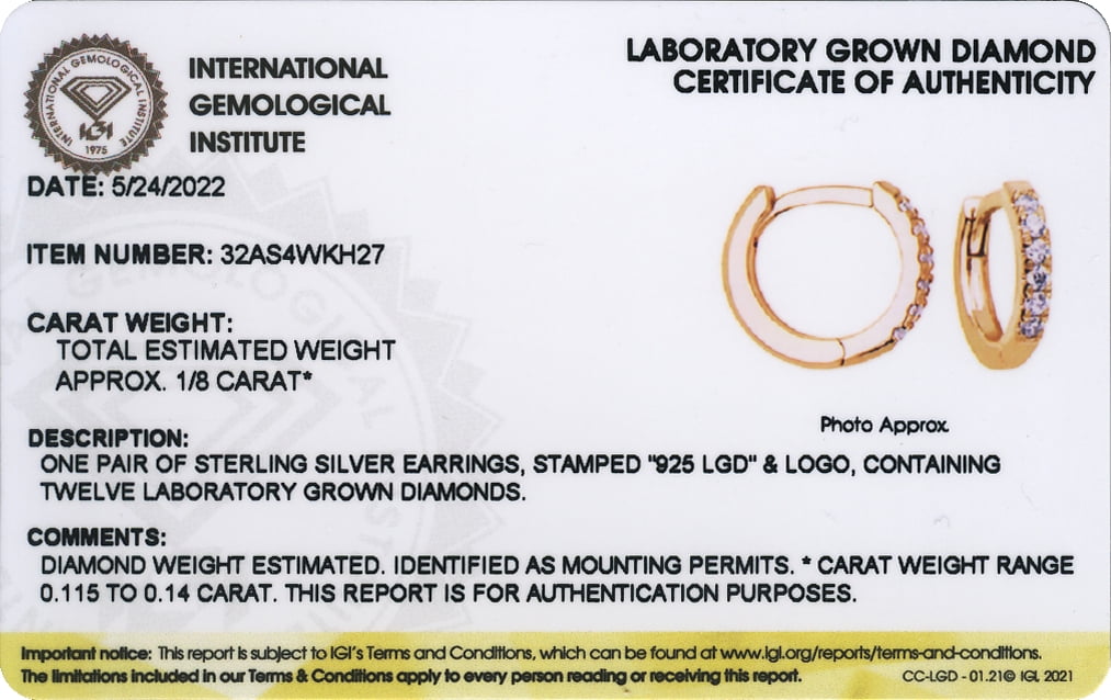 Forever Facets 1/8 CT TW Lab Grown Diamond Hoops in 18k Gold over Sterling Silver, Adult Female
