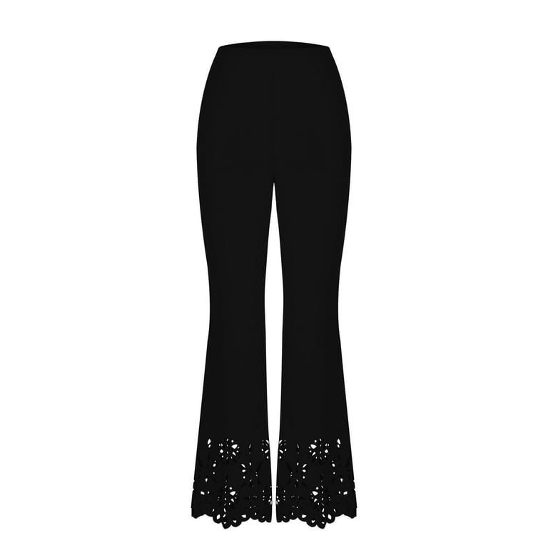 qolati Womens Wide Leg Pants Lace Bottom Hollow Out Palazzo Work Pants  Dressy Casual High Waist Stretchy Bussiness Office Dress Pants Black M 6 -  Walmart.com