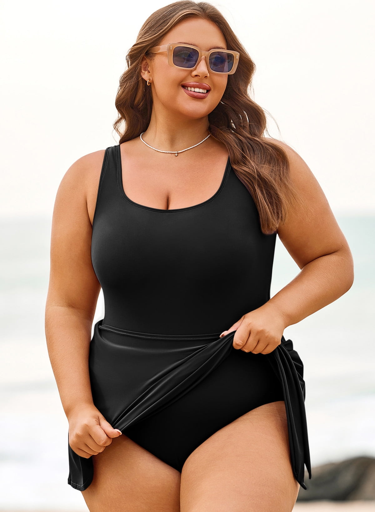 SHEWIN Womens Plus One-piece Swimsuits Padded Swim Dress Side Knot One Piece Bathing Suit with Skirt Summer Swimwear