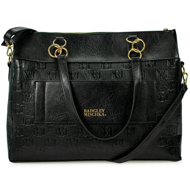 Badgley Mischka Madalyn Vegan Leather Travel Tote Weekender Bag Black