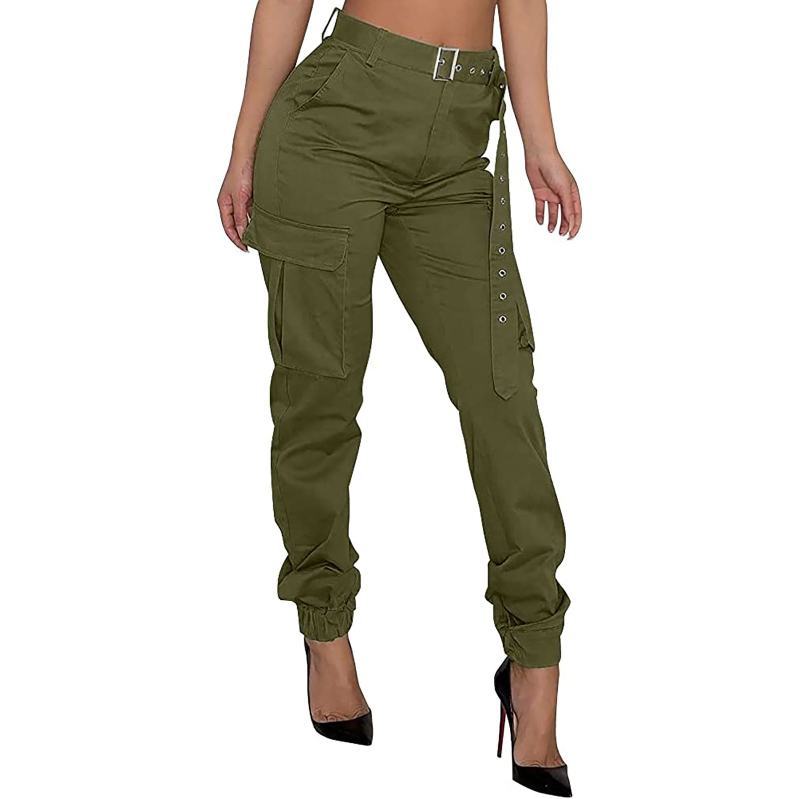 Women Cargo Pants Casual High Waist Jogger Pants Loose Outdoor Combat Twill  Trousers Sweatpants (Without Matching Belt) - Walmart.com
