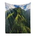thumbnail image 1 of Mountain Soft Flannel Fleece Blanket, Aerial View of Jungle Forest on the Mountains Tropical Exotic Hawaii Nature, Cozy Plush for Indoor and Outdoor Use, 50" x 60", Green Blue White, by Ambesonne, 1 of 6