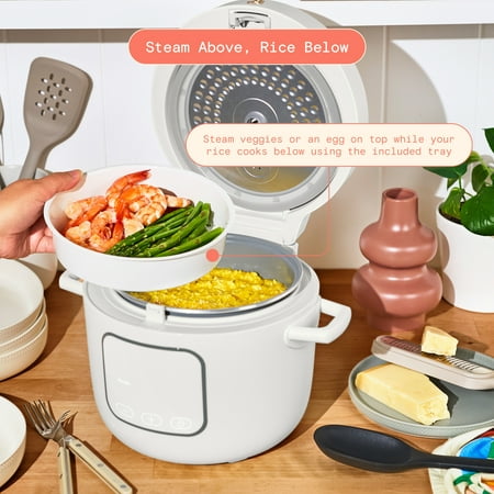 Beautiful 14-Cup Cooked, 6-Cups Uncooked Electric Rice and Grain Cooker, EverGood™ Ceramic Nonstick Coating, White Icing by Drew Barrymore