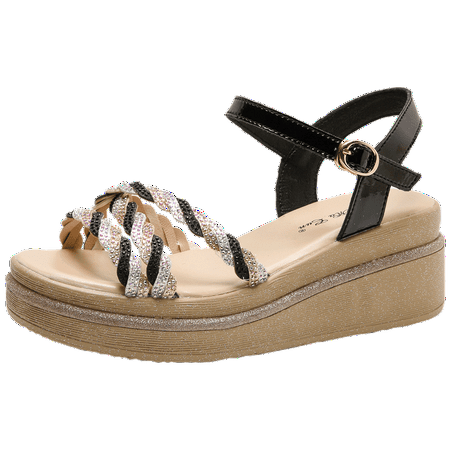 

Women‘s Summer Wedge Shoes Open Toe Ankle Strap Buckle Sandals Braid Straps Platform Sandals