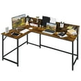 thumbnail image 1 of Giantex L-shaped Computer Desk w/Hutch, Space-saving Corner Computer Workstation, Industrial Gaming Table for Home Office Study Room, Brown, 1 of 8