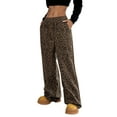 thumbnail image 3 of Women'S Plaid Leopard Print Straight Leg Pants Elastic Waist Y2K Trousers Bottoms with Pockets Deep Leopard XXXL, 3 of 10