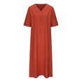 thumbnail image 4 of up to 60% off Gifts Usmixi Womens Dresses Beach Casual Loose Comfy Cotton Linen Long Sundress Fashion Solid V-Neck 3/4 Sleeve Maxi Summer Dress Orange s, 4 of 6