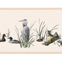 Dundee Deco's Peel and Stick Wallpaper Border - Nature White Green Birds Wall Border Retro Design, 15 ft x 7 in, Self Adhesive