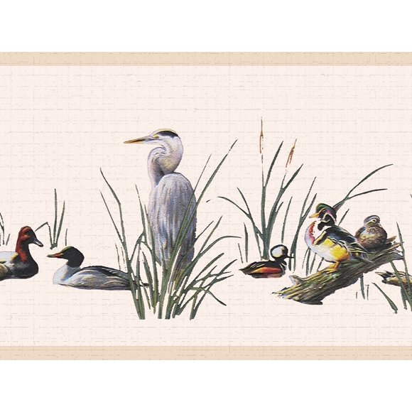 Dundee Deco's Peel and Stick Wallpaper Border - Nature White Green Birds Wall Border Retro Design, 15 ft x 7 in (4.57m x 17.78cm), Self Adhesive