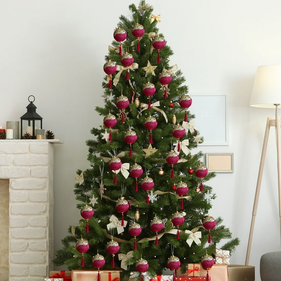 weibbin Satin Christmas Balls Ornaments, Silk Christmas Hanging Ball Decorations, 1Pcs 3.35" Luxury Vintage Christmas Tree Decor for Xmas Holiday Wedding Party