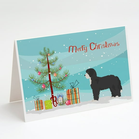 Black Sheepadoodle Christmas Tree Greeting Cards and Envelopes Pack of 8