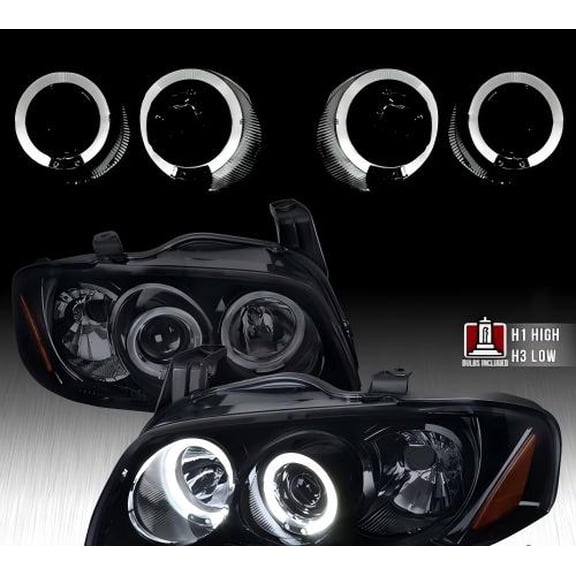 Black Smoke Fit 2004-2006 Sentra LED Halo Projector Headlights Lamps Left Right