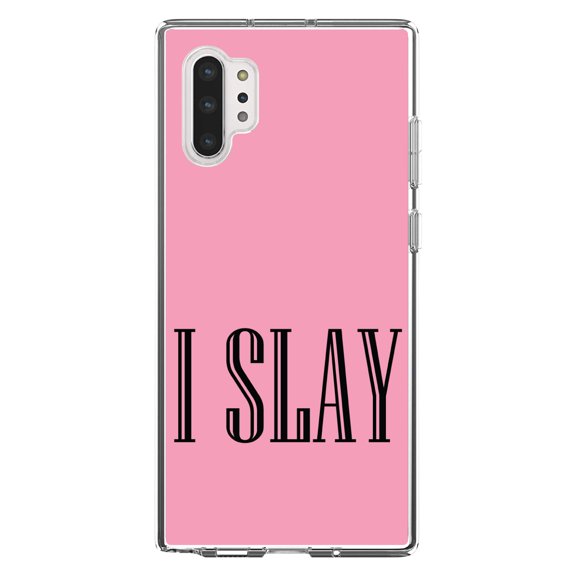 DistinctInk Clear Shockproof Hybrid Case for Galaxy Note 10 PLUS (6.8" Screen) - TPU Bumper, Acrylic Back, Tempered Glass Screen Protector - Black Pink "I Slay"
