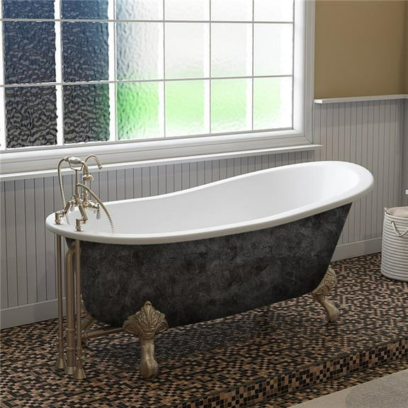 Cambridge Plumbing ST67-DH-BN-SP 67 in. x 30 in. Scorched Platinum Cast Iron Slipper Bathtub with 7 in. Deck Mount Faucet Holes & Brushed Nickel Ball & Claw Feet