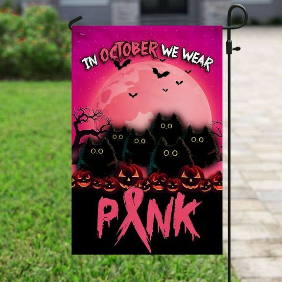 Flagwix Breast Cancer Decoration, Breast Cancer Awareness Halloween In October We Wear Pink Flag - Garden Flag (12x18)