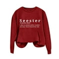 thumbnail image 3 of Clearance Crewneck Sweatshirts Women Women's Solid Round Neck Long Sleeved Seester Letter Printed Hoodie, 3 of 3