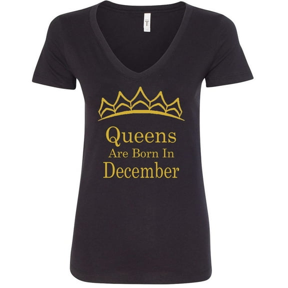 Queens Are Born In December V Neck Tiara Gold Lady Tee Outfit Shirt Birthday Gift Color Black Small