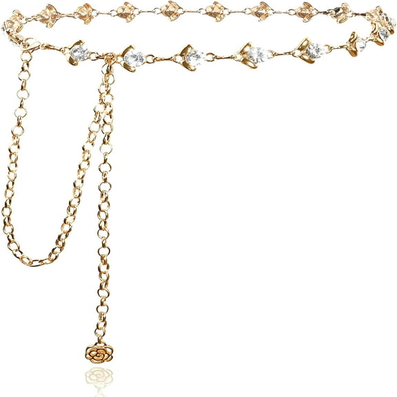 DESIGNICE Chain Belt for Women, Rhinestone Crystal Waist Chain Belts, Metal Adjustable Dress Belt