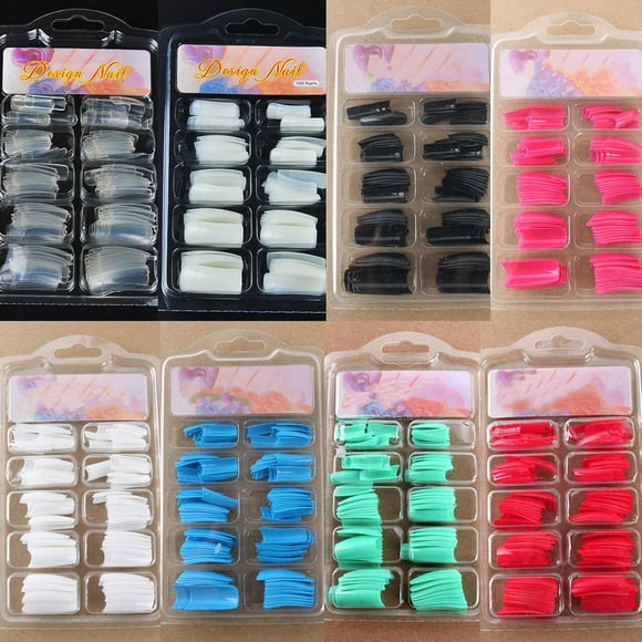 SPRING PARK 100Pcs DIY Acrylic Gel French Nail Art Colored French Tips False Nail Tips